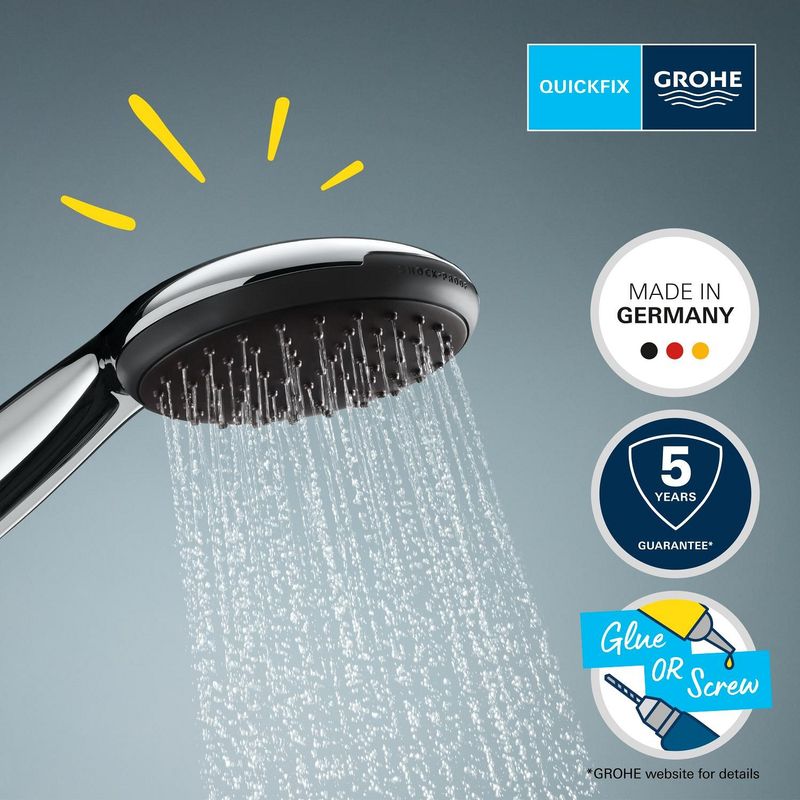 Casa si Gradina - Sanitare - Cazi si cabine de dus - Coloane si seturi de dus - Para de dus Grohe 27944001, 110 mm, 1.75 m, 211 mm, 1 functii, 1/2 racord, sistem anticalcar, universal, Crom - Infinity.ro