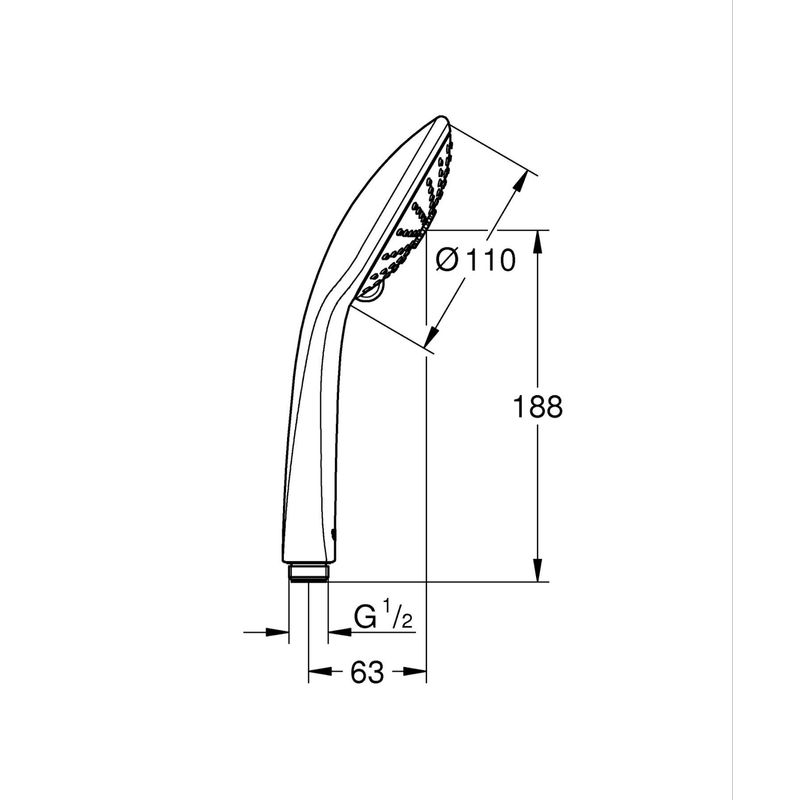 Casa si Gradina - Sanitare - Cazi si cabine de dus - Coloane si seturi de dus - Para dus Grohe 273192430, 110 mm, 16.6 l/min, 238 mm, 3 functii, 1/2 racord, sistem anticalcar, Negru - Infinity.ro