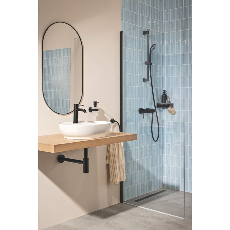 Casa si Gradina - Sanitare - Cazi si cabine de dus - Coloane si seturi de dus - Para dus Grohe 273192430, 110 mm, 16.6 l/min, 238 mm, 3 functii, 1/2 racord, sistem anticalcar, Negru - Infinity.ro