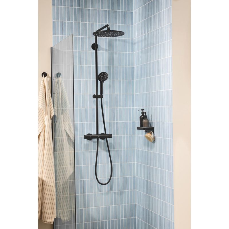 Casa si Gradina - Sanitare - Cazi si cabine de dus - Coloane si seturi de dus - Para dus Grohe 273192430, 110 mm, 16.6 l/min, 238 mm, 3 functii, 1/2 racord, sistem anticalcar, Negru - Infinity.ro