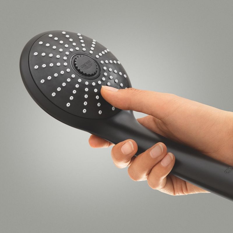 Casa si Gradina - Sanitare - Cazi si cabine de dus - Coloane si seturi de dus - Para dus Grohe 273192430, 110 mm, 16.6 l/min, 238 mm, 3 functii, 1/2 racord, sistem anticalcar, Negru - Infinity.ro