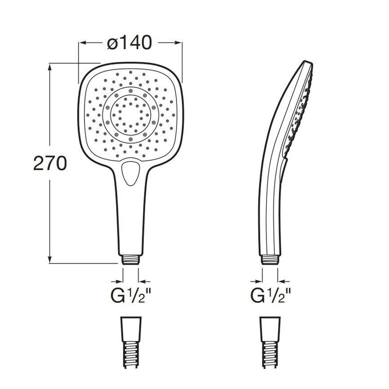 Casa si Gradina - Sanitare - Cazi si cabine de dus - Coloane si seturi de dus - Para dus Roca A5B1110C00, 140 mm, 270 mm, 3 functii, 1/2 racord, sistem anticalcar, universal, abs, Crom - Infinity.ro