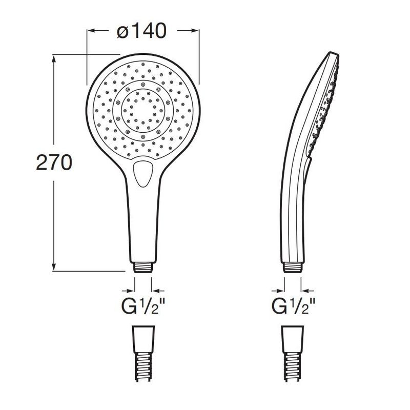 Casa si Gradina - Sanitare - Cazi si cabine de dus - Coloane si seturi de dus - Para dus Roca A5B1111C00, 140 mm, 270 mm, 3 functii, 1/2 racord, sistem anticalcar, universal, abs, Crom - Infinity.ro