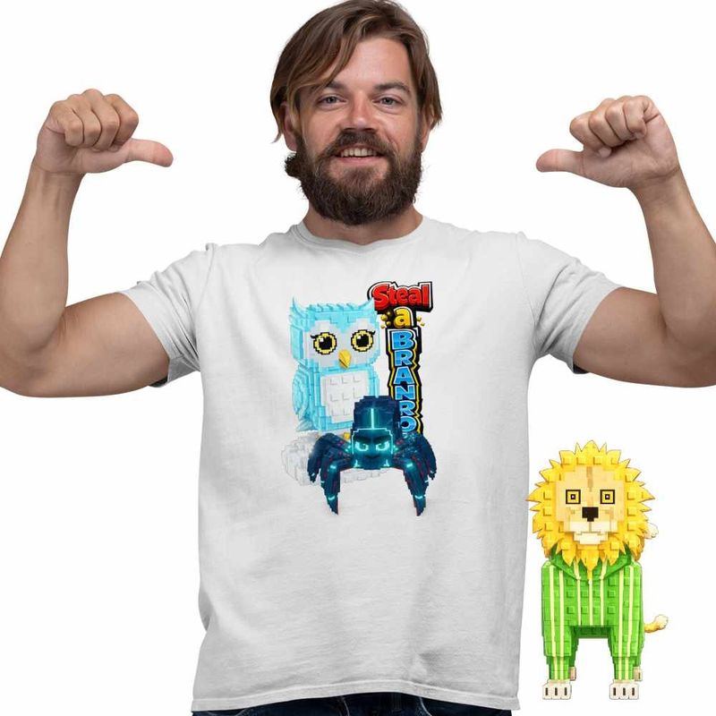 Fashion, accesorii si bijuterii - Barbati - Imbracaminte - Tricouri si bluze barbati - Tricou Barbati Steal Brainrot Clickerrinocrabo Roblox Meme, alb, marime M - Infinity.ro