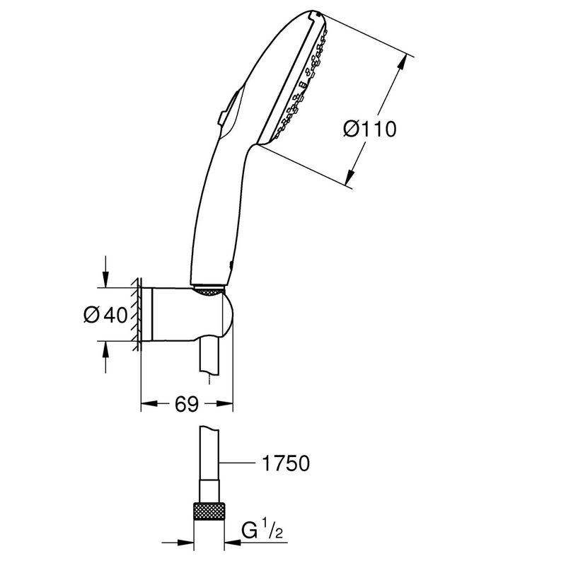 Casa si Gradina - Sanitare - Cazi si cabine de dus - Coloane si seturi de dus - Para de dus Grohe 26769001, 110 mm, 1.75 m, 211 mm, 3 functii, 1/2 racord, sistem anticalcar, universal, Crom - Infinity.ro