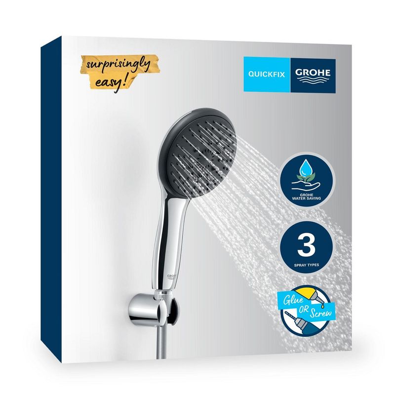 Casa si Gradina - Sanitare - Cazi si cabine de dus - Coloane si seturi de dus - Para de dus Grohe 26769001, 110 mm, 1.75 m, 211 mm, 3 functii, 1/2 racord, sistem anticalcar, universal, Crom - Infinity.ro