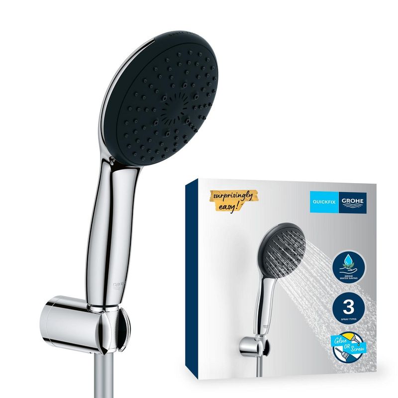 Casa si Gradina - Sanitare - Cazi si cabine de dus - Coloane si seturi de dus - Para de dus Grohe 26769001, 110 mm, 1.75 m, 211 mm, 3 functii, 1/2 racord, sistem anticalcar, universal, Crom - Infinity.ro
