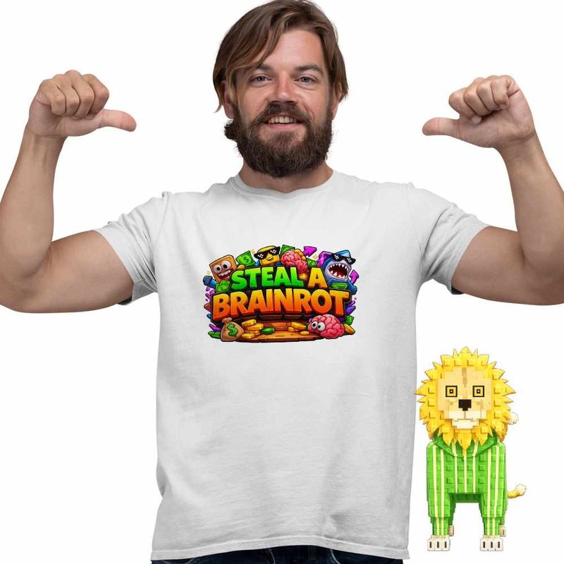 Fashion, accesorii si bijuterii - Barbati - Imbracaminte - Tricouri si bluze barbati - Tricou Barbati Steal a Brainrot Roblox Meme, alb, marime S - Infinity.ro