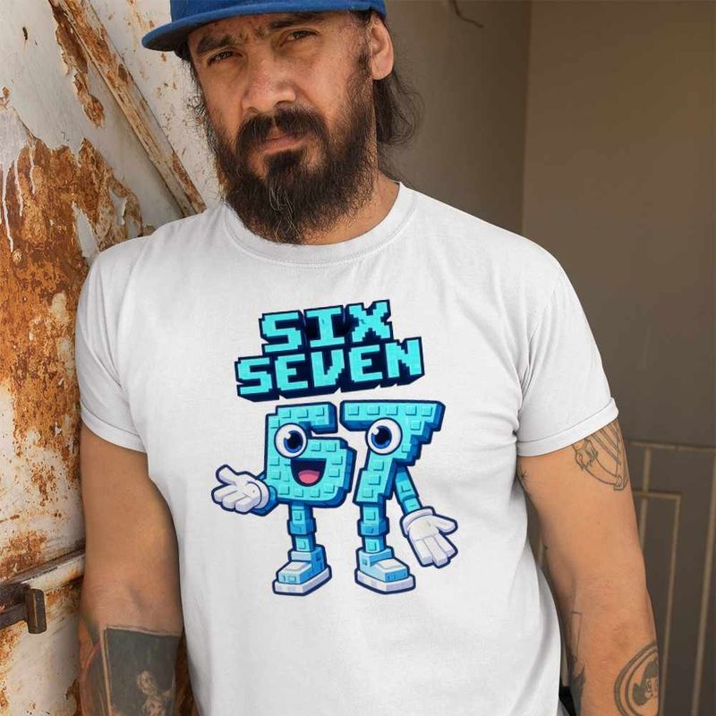 Fashion, accesorii si bijuterii - Barbati - Imbracaminte - Tricouri si bluze barbati - Tricou Barbati Six Seven Meme Roblox 67 Sase Sapte Steal a Brainrot , alb, marime S - Infinity.ro