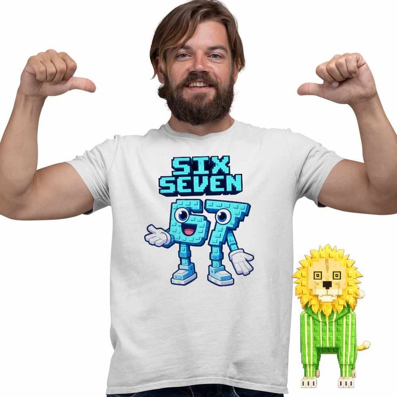 Fashion, accesorii si bijuterii - Barbati - Imbracaminte - Tricouri si bluze barbati - Tricou Barbati Six Seven Meme Roblox 67 Sase Sapte Steal a Brainrot , alb, marime S - Infinity.ro