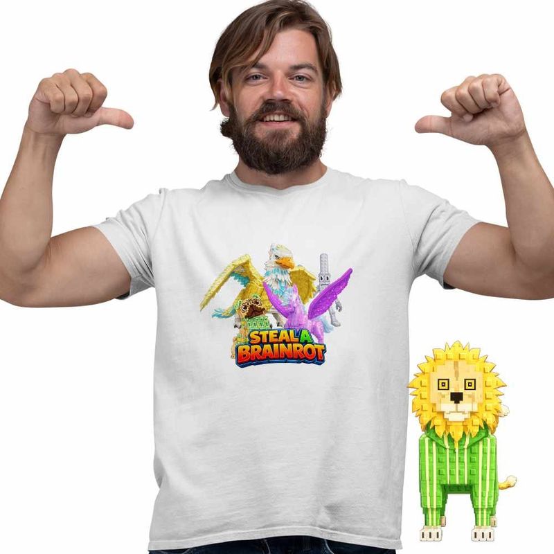 Fashion, accesorii si bijuterii - Barbati - Imbracaminte - Tricouri si bluze barbati - Tricou Barbati Steal a Brainrot Roblox Griffin Pegasus Meme, alb, marime 2XL - Infinity.ro