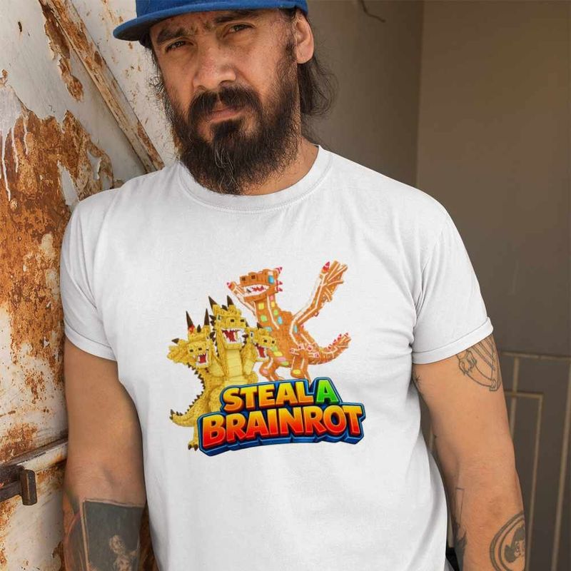 Fashion, accesorii si bijuterii - Barbati - Imbracaminte - Tricouri si bluze barbati - Tricou Barbati Roblox Steal a Brainrot Dragon Meme, alb, marime S - Infinity.ro