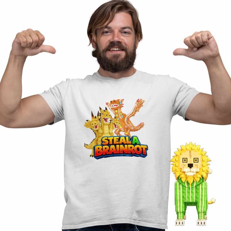 Fashion, accesorii si bijuterii - Barbati - Imbracaminte - Tricouri si bluze barbati - Tricou Barbati Roblox Steal a Brainrot Dragon Meme, alb, marime S - Infinity.ro