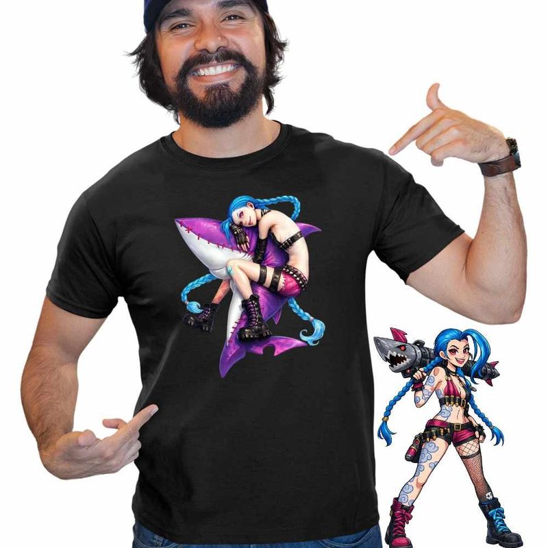 Fashion, accesorii si bijuterii - Barbati - Imbracaminte - Tricouri si bluze barbati - Tricou Barbati Jinx Arcane Rechin Runeterra, negru, marime S - Infinity.ro