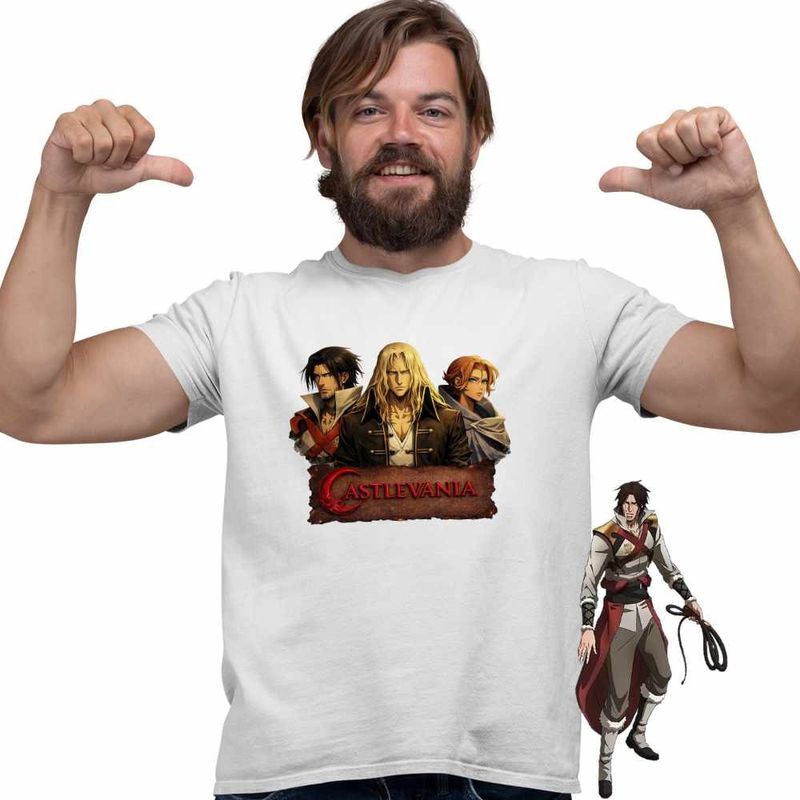 Fashion, accesorii si bijuterii - Barbati - Imbracaminte - Tricouri si bluze barbati - Tricou Barbati Castlevania Trevor Alucard Sypha, alb, marime M - Infinity.ro