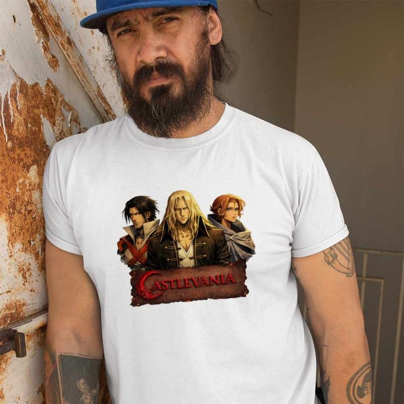 Fashion, accesorii si bijuterii - Barbati - Imbracaminte - Tricouri si bluze barbati - Tricou Barbati Castlevania Trevor Alucard Sypha, alb, marime M - Infinity.ro