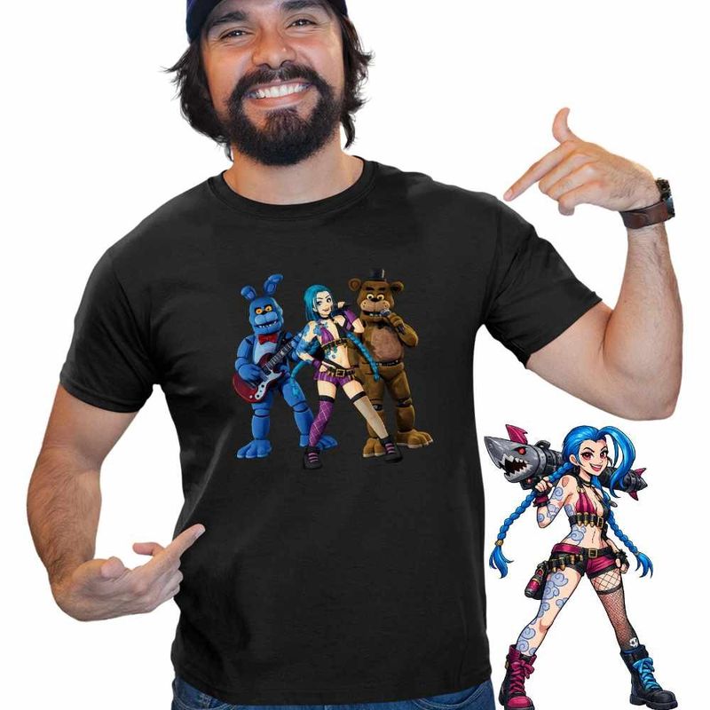 Fashion, accesorii si bijuterii - Barbati - Imbracaminte - Tricouri si bluze barbati - Tricou Barbati Jinx Fnaf Arcane Fredy Runeterra, negru, marime S - Infinity.ro
