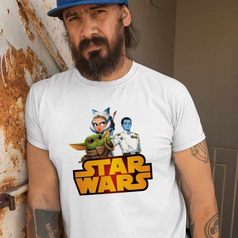 Fashion, accesorii si bijuterii - Barbati - Imbracaminte - Tricouri si bluze barbati - Tricou Barbati Star Wars Thrawn Ahsoka Baby Yoda, alb, marime S - Infinity.ro