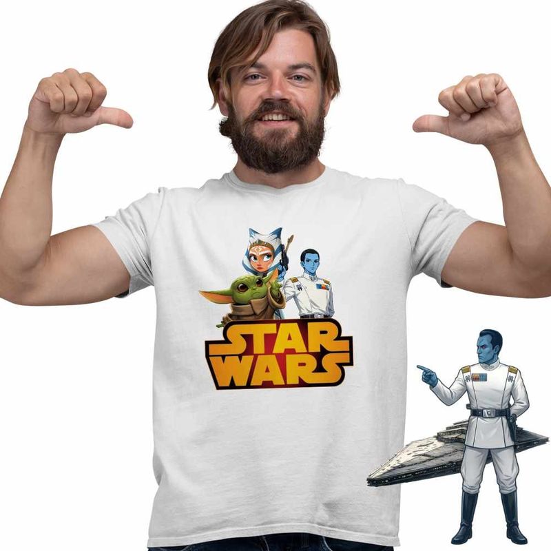 Fashion, accesorii si bijuterii - Barbati - Imbracaminte - Tricouri si bluze barbati - Tricou Barbati Star Wars Thrawn Ahsoka Baby Yoda, alb, marime S - Infinity.ro