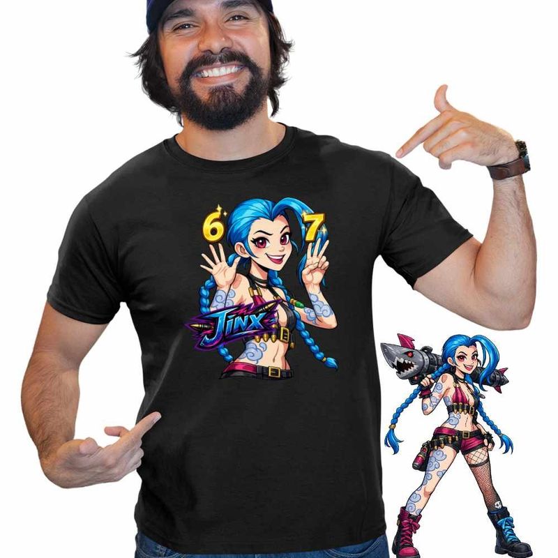 Fashion, accesorii si bijuterii - Barbati - Imbracaminte - Tricouri si bluze barbati - Tricou Barbati Jinx Six Seven Arcane Runeterra, negru, marime XL - Infinity.ro