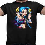 Fashion, accesorii si bijuterii - Barbati - Imbracaminte - Tricouri si bluze barbati - Tricou Barbati Jinx Six Seven Arcane Runeterra, negru, marime XL - Infinity.ro