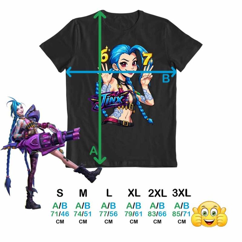 Fashion, accesorii si bijuterii - Barbati - Imbracaminte - Tricouri si bluze barbati - Tricou Barbati Jinx Six Seven Arcane Runeterra, negru, marime XL - Infinity.ro