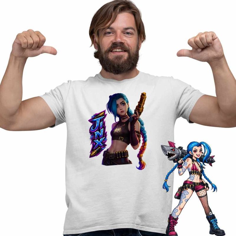 Fashion, accesorii si bijuterii - Barbati - Imbracaminte - Tricouri si bluze barbati - Tricou Barbati Arcane Runeterra Jinx, alb, marime S - Infinity.ro