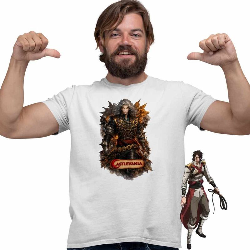Fashion, accesorii si bijuterii - Barbati - Imbracaminte - Tricouri si bluze barbati - Tricou Barbati Castlevania Alucard Vampire Hunters, alb, marime S - Infinity.ro