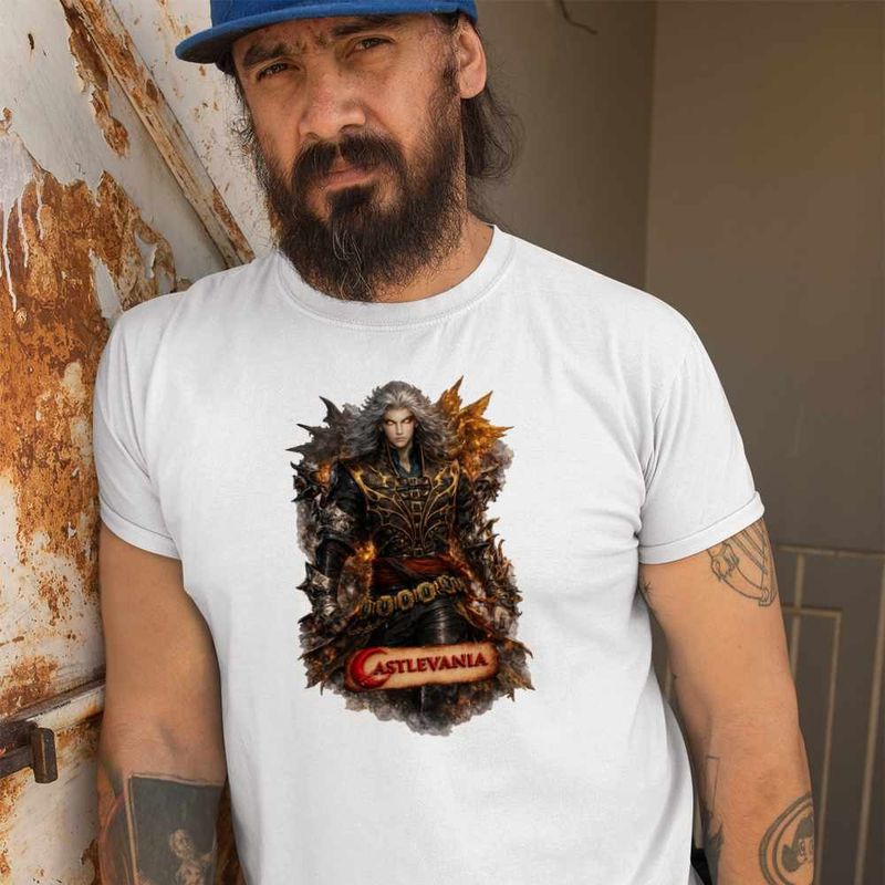 Fashion, accesorii si bijuterii - Barbati - Imbracaminte - Tricouri si bluze barbati - Tricou Barbati Castlevania Alucard Vampire Hunters, alb, marime S - Infinity.ro