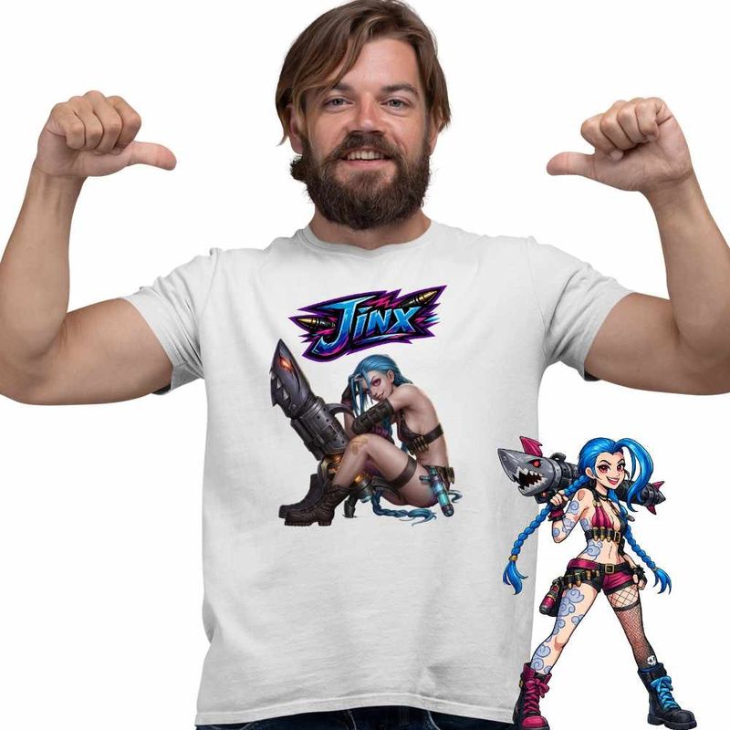 Fashion, accesorii si bijuterii - Barbati - Imbracaminte - Tricouri si bluze barbati - Tricou Barbati Arcane Jinx Runeterra, alb, marime M - Infinity.ro