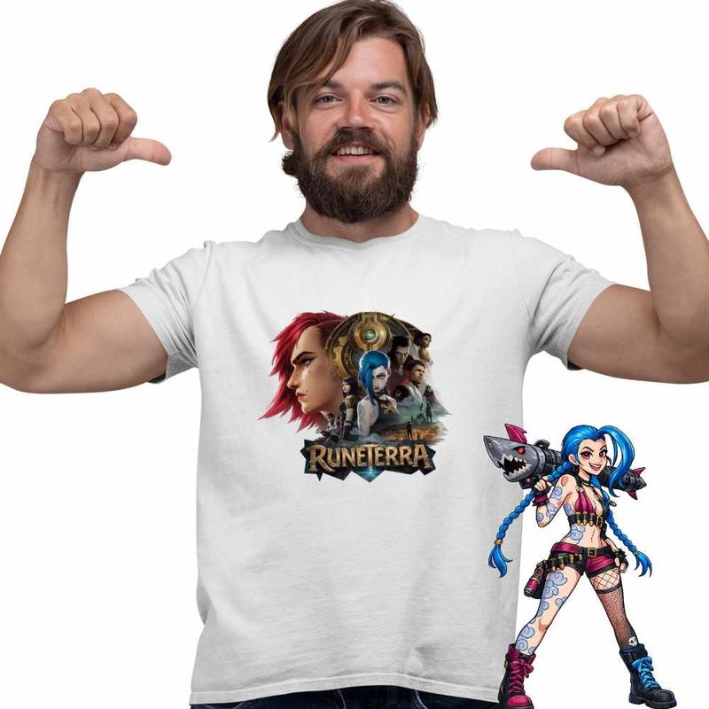 Fashion, accesorii si bijuterii - Barbati - Imbracaminte - Tricouri si bluze barbati - Tricou Barbati Runeterra Jinx Vi Arcane, alb, marime 2XL - Infinity.ro