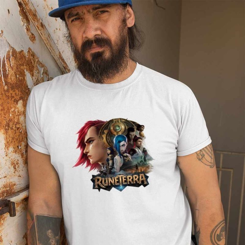 Fashion, accesorii si bijuterii - Barbati - Imbracaminte - Tricouri si bluze barbati - Tricou Barbati Runeterra Jinx Vi Arcane, alb, marime 2XL - Infinity.ro
