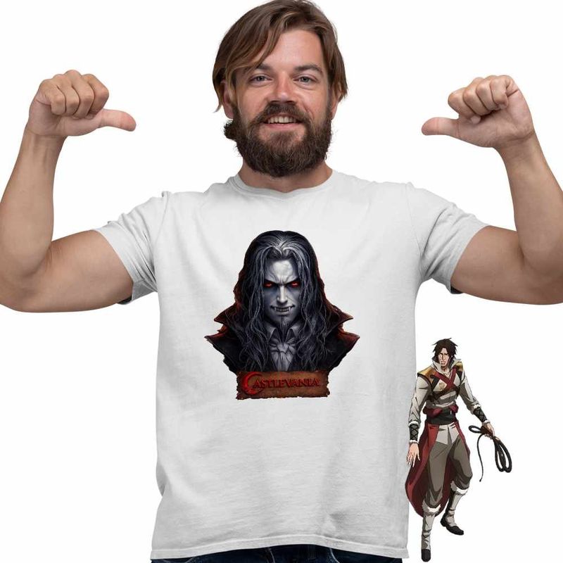 Fashion, accesorii si bijuterii - Barbati - Imbracaminte - Tricouri si bluze barbati - Tricou Barbati Castlevania Dracula Gothic Horror, alb, marime XL - Infinity.ro
