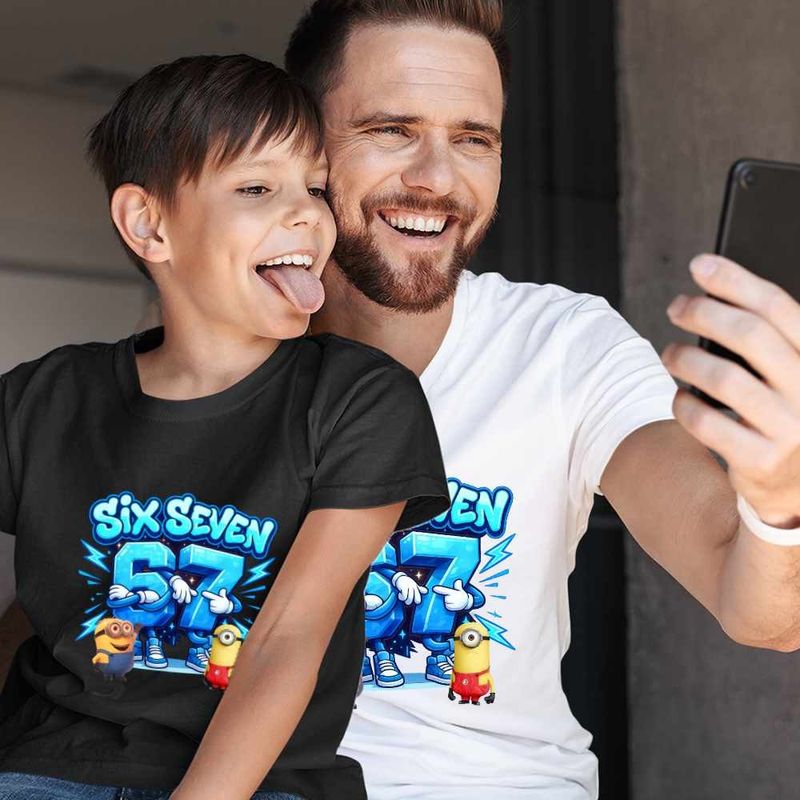 Fashion, accesorii si bijuterii - Barbati - Imbracaminte - Tricouri si bluze barbati - Tricou Barbati Minions 67 Six Seven Sase Sapte Despicable Steal Brainrot, negru, marime 3XL - Infinity.ro