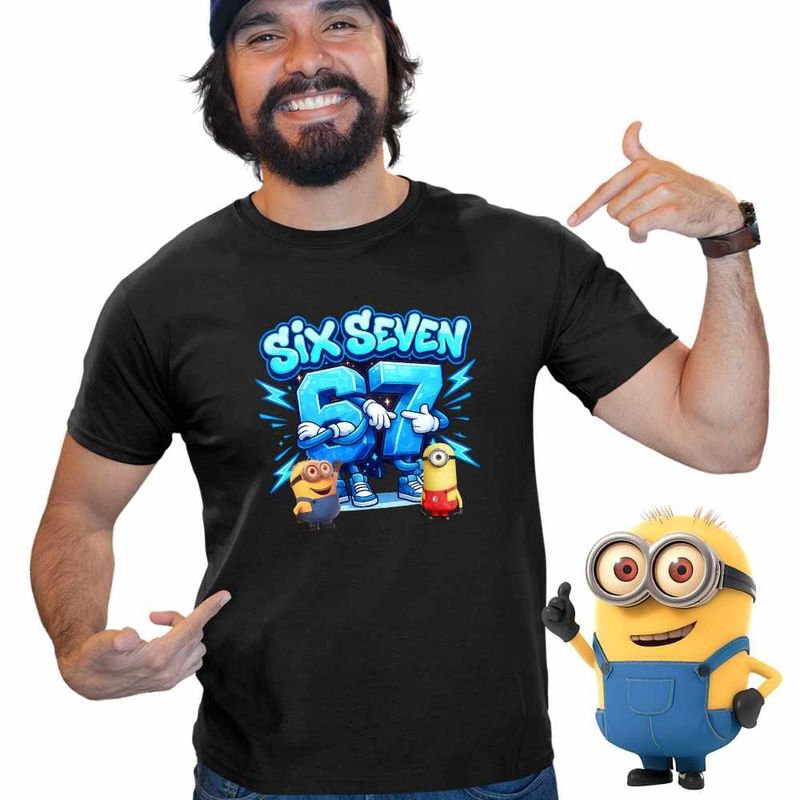 Fashion, accesorii si bijuterii - Barbati - Imbracaminte - Tricouri si bluze barbati - Tricou Barbati Minions 67 Six Seven Sase Sapte Despicable Steal Brainrot, negru, marime 3XL - Infinity.ro