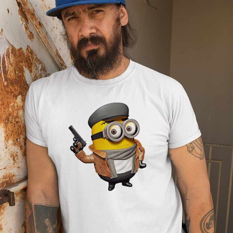 Fashion, accesorii si bijuterii - Barbati - Imbracaminte - Tricouri si bluze barbati - Tricou Barbati Minions Detective Noir Despicable, alb, marime 2XL - Infinity.ro