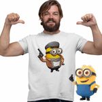 Fashion, accesorii si bijuterii - Barbati - Imbracaminte - Tricouri si bluze barbati - Tricou Barbati Minions Detective Noir Despicable, alb, marime 2XL - Infinity.ro