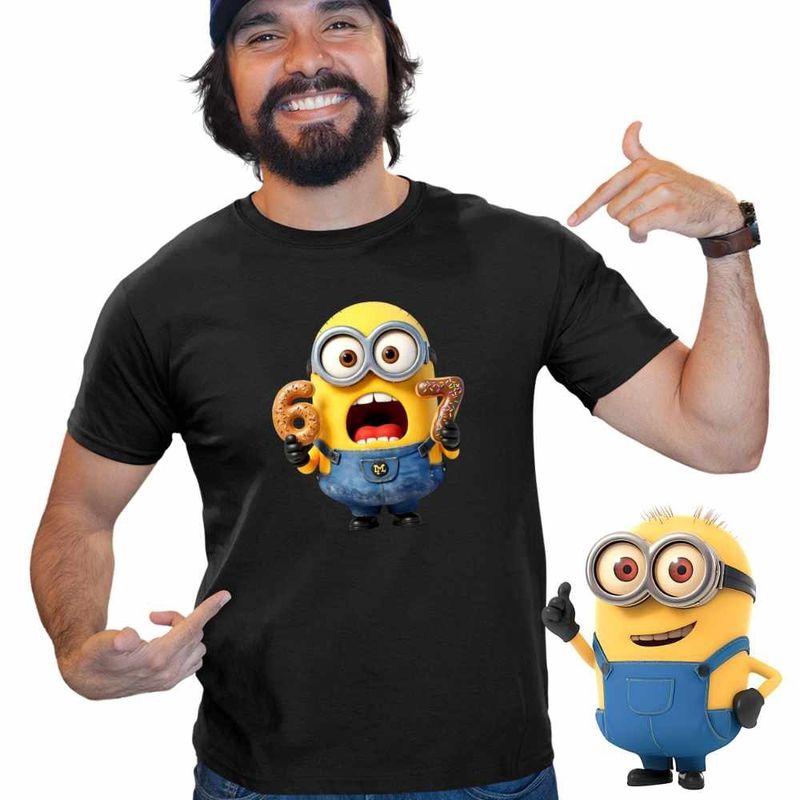 Fashion, accesorii si bijuterii - Barbati - Imbracaminte - Tricouri si bluze barbati - Tricou Barbati Minions Six Seven Gogosi 67 Despicable, negru, marime L - Infinity.ro
