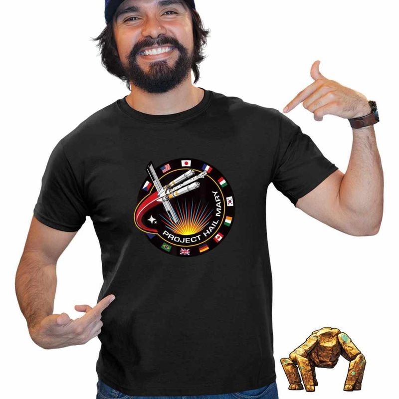Fashion, accesorii si bijuterii - Barbati - Imbracaminte - Tricouri si bluze barbati - Tricou Barbati Project Hail Mary Spaceship Mission Badge, negru, marime L - Infinity.ro