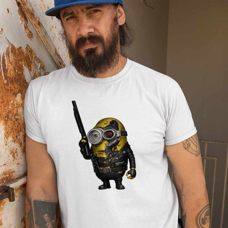 Fashion, accesorii si bijuterii - Barbati - Imbracaminte - Tricouri si bluze barbati - Tricou Barbati Minions Terminator Biker Despicable, alb, marime L - Infinity.ro