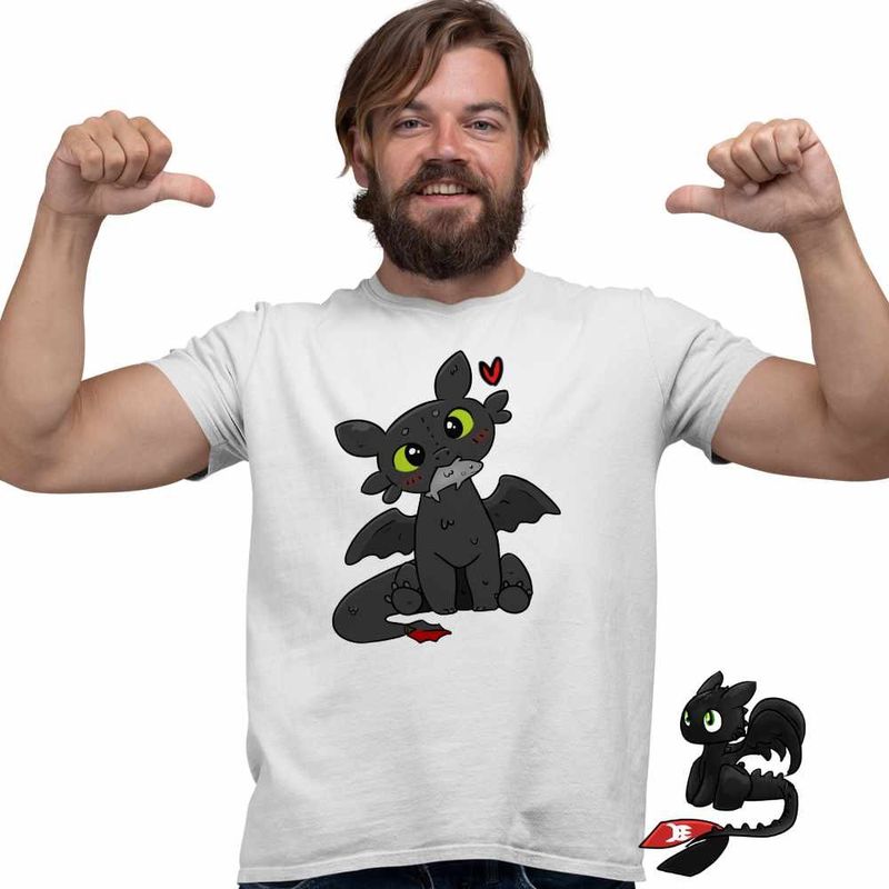 Fashion, accesorii si bijuterii - Barbati - Imbracaminte - Tricouri si bluze barbati - Tricou Barbati Toothless Dragon Night Fury How to train your dragon, alb, marime L - Infinity.ro