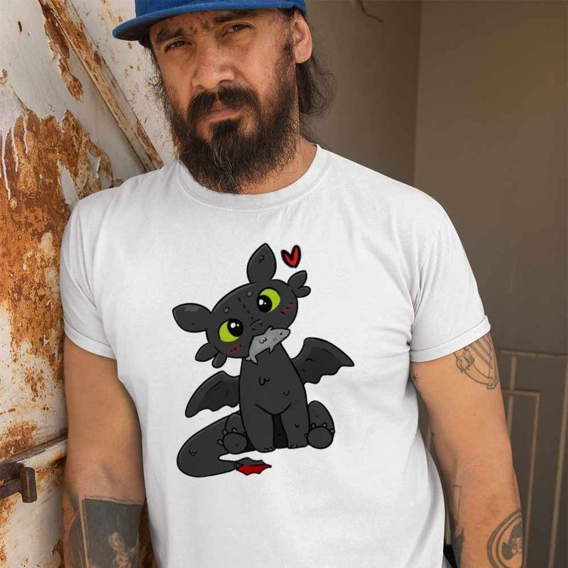 Fashion, accesorii si bijuterii - Barbati - Imbracaminte - Tricouri si bluze barbati - Tricou Barbati Toothless Dragon Night Fury How to train your dragon, alb, marime L - Infinity.ro
