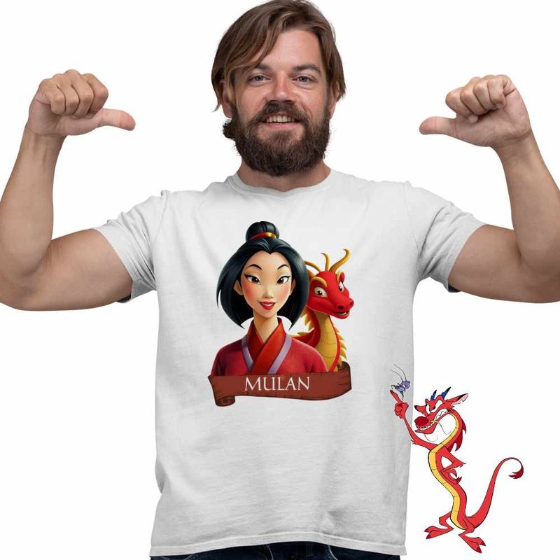 Fashion, accesorii si bijuterii - Barbati - Imbracaminte - Tricouri si bluze barbati - Tricou Barbati Mulan Dragon, alb, marime 2XL - Infinity.ro