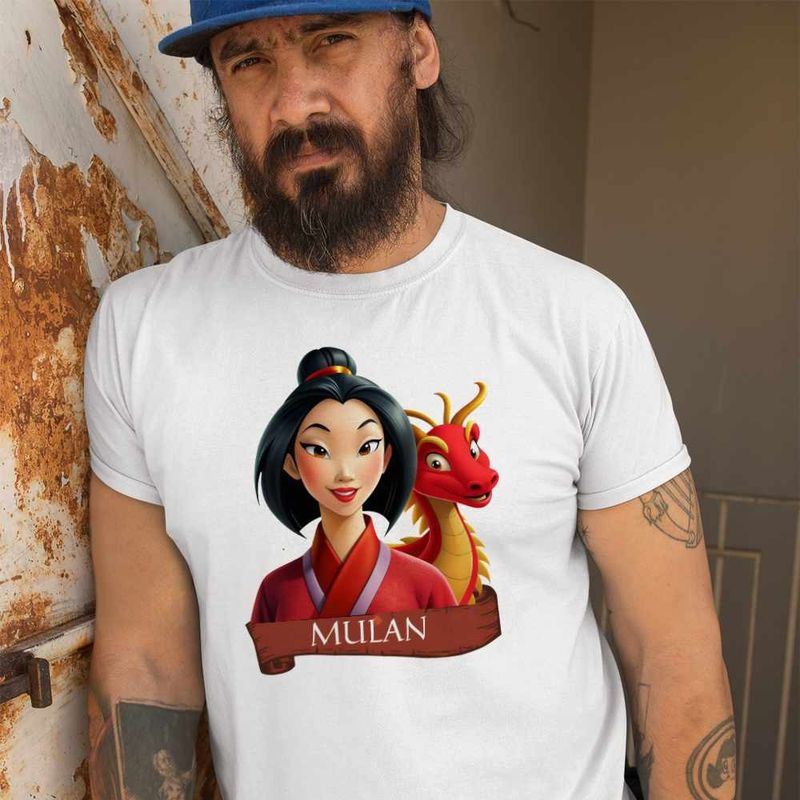 Fashion, accesorii si bijuterii - Barbati - Imbracaminte - Tricouri si bluze barbati - Tricou Barbati Mulan Dragon, alb, marime 2XL - Infinity.ro
