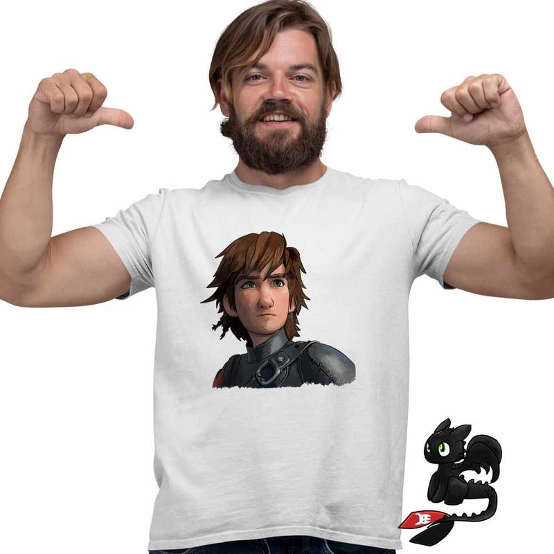 Fashion, accesorii si bijuterii - Barbati - Imbracaminte - Tricouri si bluze barbati - Tricou Barbati Hiccup Viking Dragon Rider How to train your dragon, alb, marime XL - Infinity.ro