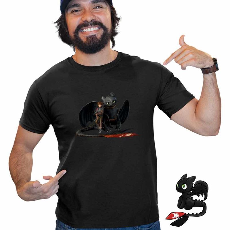 Fashion, accesorii si bijuterii - Barbati - Imbracaminte - Tricouri si bluze barbati - Tricou Barbati Hiccup Toothless How to train your dragon, negru, marime M - Infinity.ro