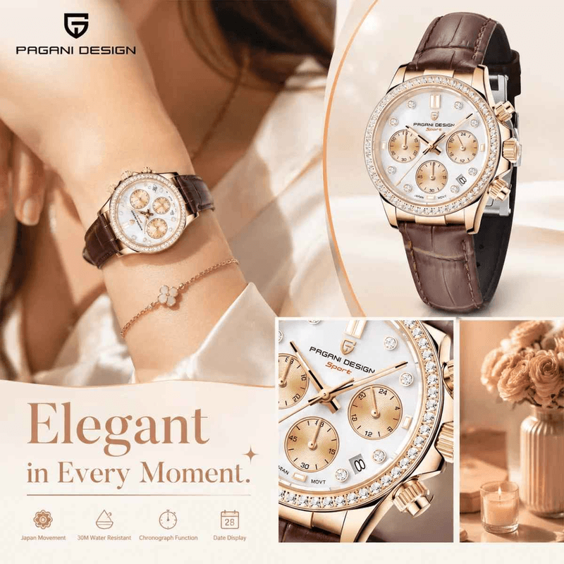 Fashion, accesorii si bijuterii - Femei - Bijuterii femei - Ceasuri femei - Ceas Dama PAGANI DESIGN PD-1730 Rose Gold, Cronograf VD55, Safir, 36mm, 50M - Infinity.ro