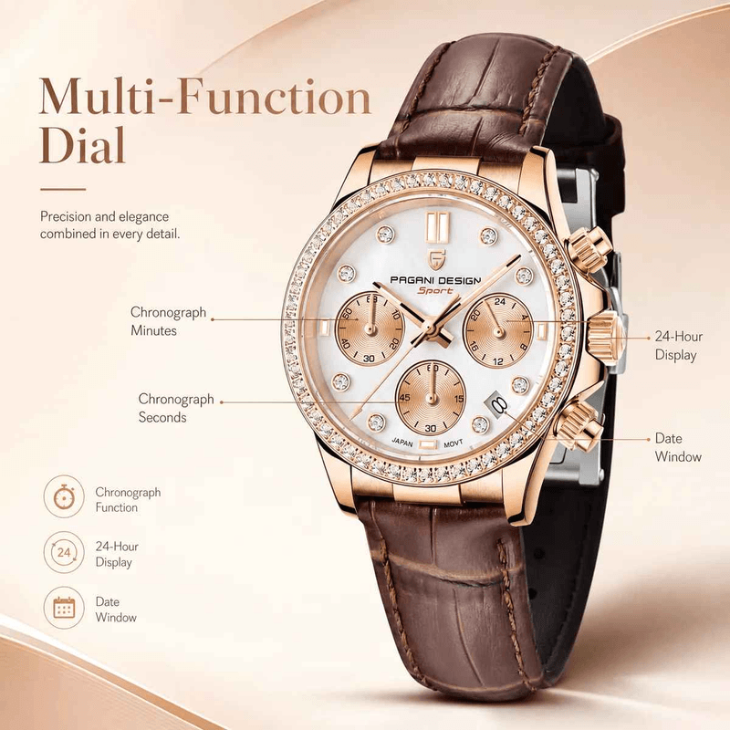 Fashion, accesorii si bijuterii - Femei - Bijuterii femei - Ceasuri femei - Ceas Dama PAGANI DESIGN PD-1730 Rose Gold, Cronograf VD55, Safir, 36mm, 50M - Infinity.ro