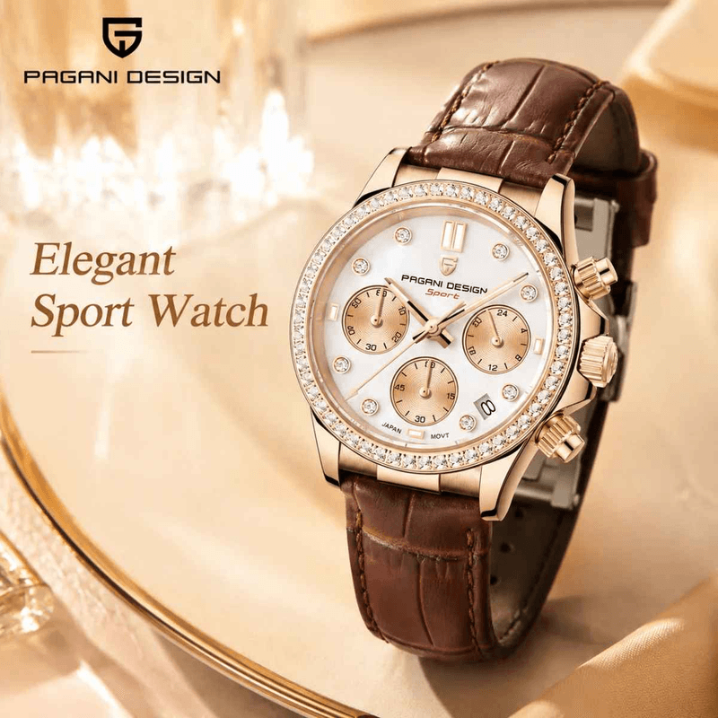 Fashion, accesorii si bijuterii - Femei - Bijuterii femei - Ceasuri femei - Ceas Dama PAGANI DESIGN PD-1730 Rose Gold, Cronograf VD55, Safir, 36mm, 50M - Infinity.ro