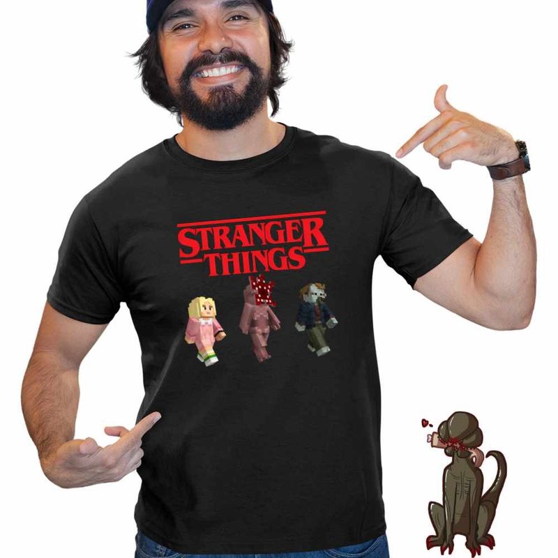 Fashion, accesorii si bijuterii - Barbati - Imbracaminte - Tricouri si bluze barbati - Tricou Barbati Stranger Things Minecraft Demogorgon Roblox, negru, marime XL - Infinity.ro